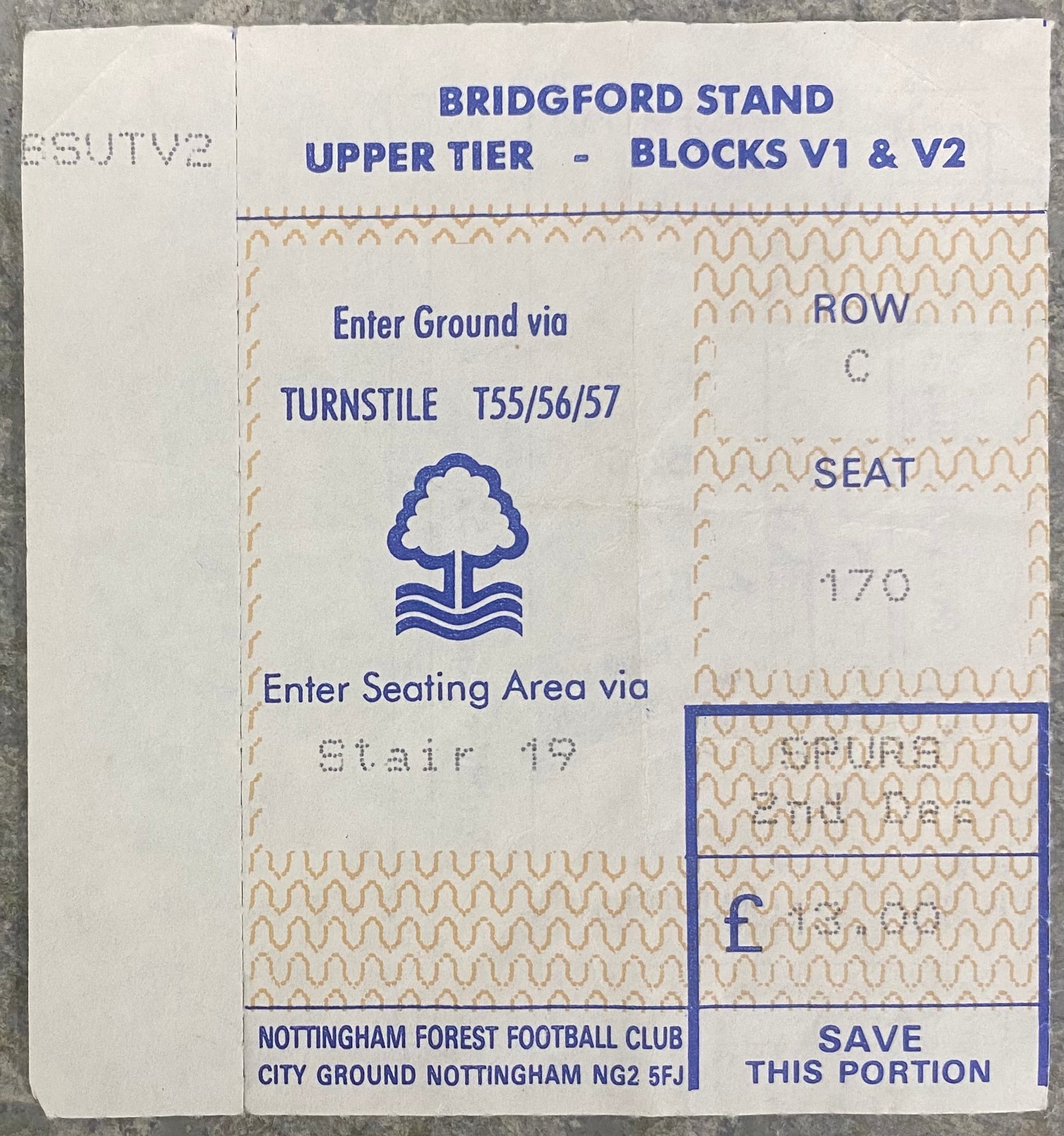 1992/93 ORIGINAL PREMIER LEAGUE TICKET NOTTINGHAM FOREST V TOTTENHAM HOTSPUR