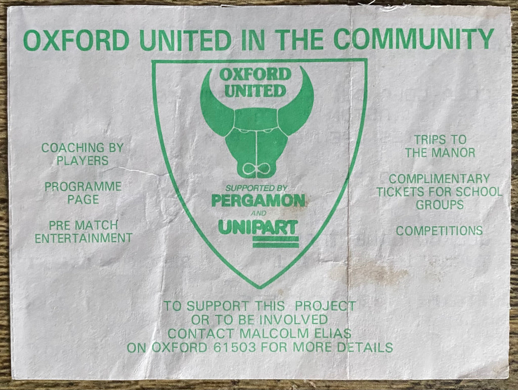 1992/93 ORIGINAL COCA COLA CUP 2ND ROUND 1ST LEG TICKET OXFORD UNITED V ASTON VILLA