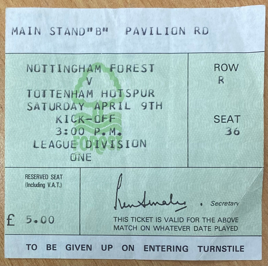 1982/83 ORIGINAL DIVISION ONE TICKET NOTTINGHAM FOREST V TOTTENHAM HOTSPUR