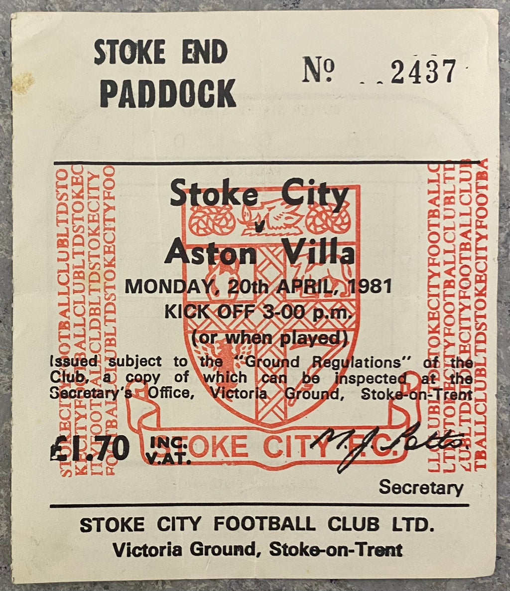 1980/81 ORIGINAL DIVISION 1 TICKET STOKE CITY V ASTON VILLA