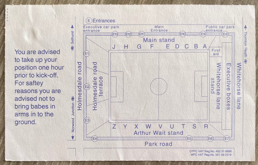 1993/94 ORIGINAL DIVISION 1 TICKET CRYSTAL PALACE V CHARLTON ATHLETIC
