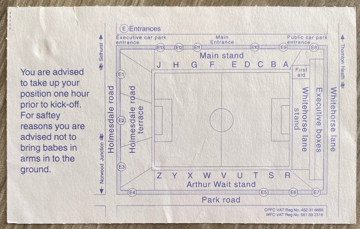 1993/94 ORIGINAL DIVISION 1 TICKET CRYSTAL PALACE V CHARLTON ATHLETIC