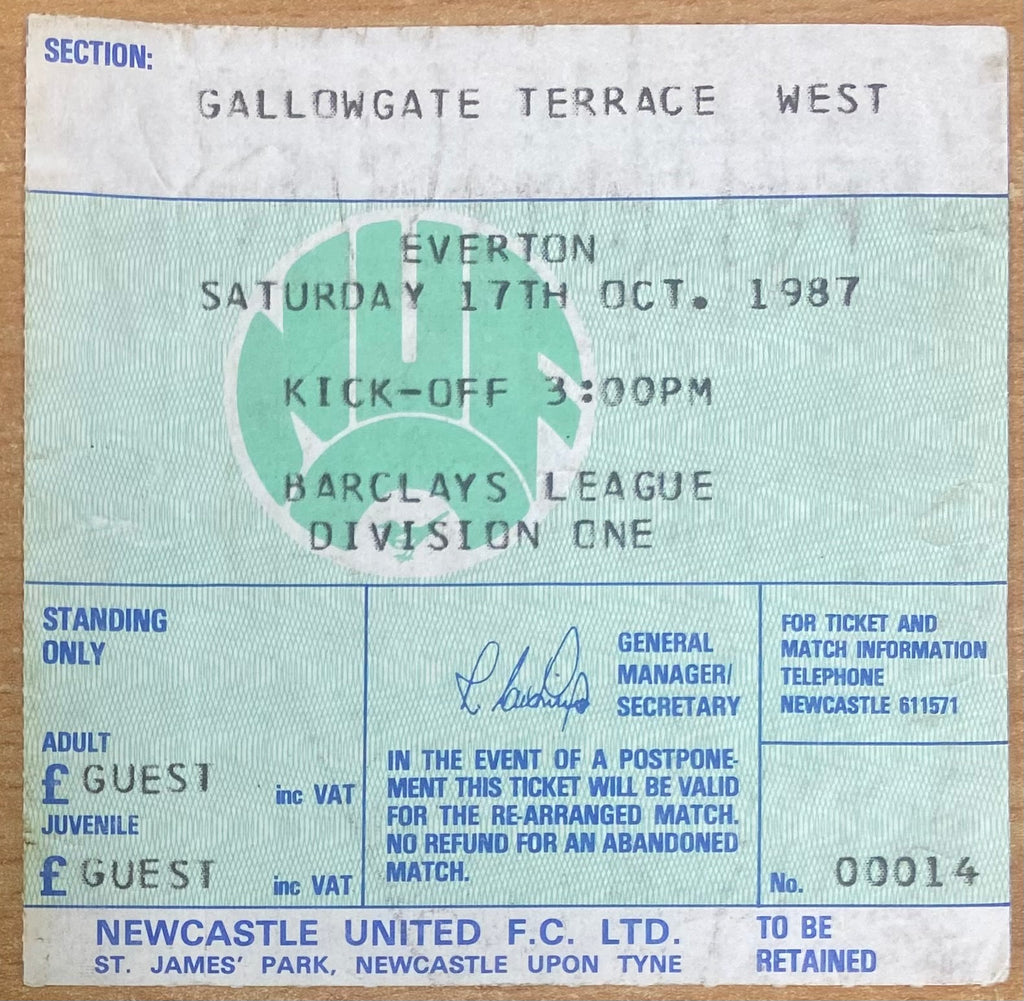 1987/88 ORIGINAL DIVISION 1 TICKET NEWCASTLE UNITED V EVERTON