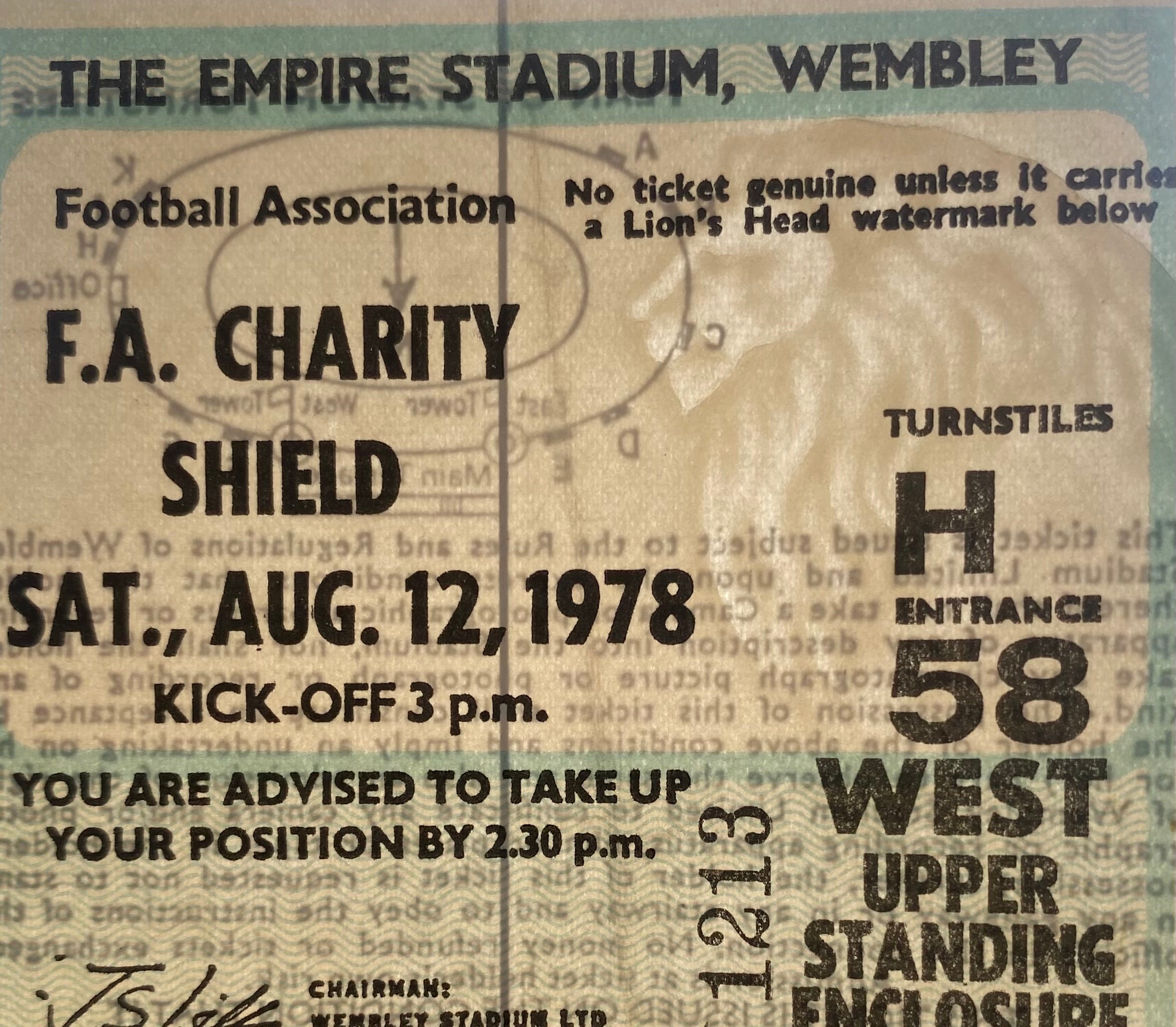1978 ORIGINAL CHARITY SHIELD TICKET IPSWICH TOWN V NOTTINGHAM FOREST