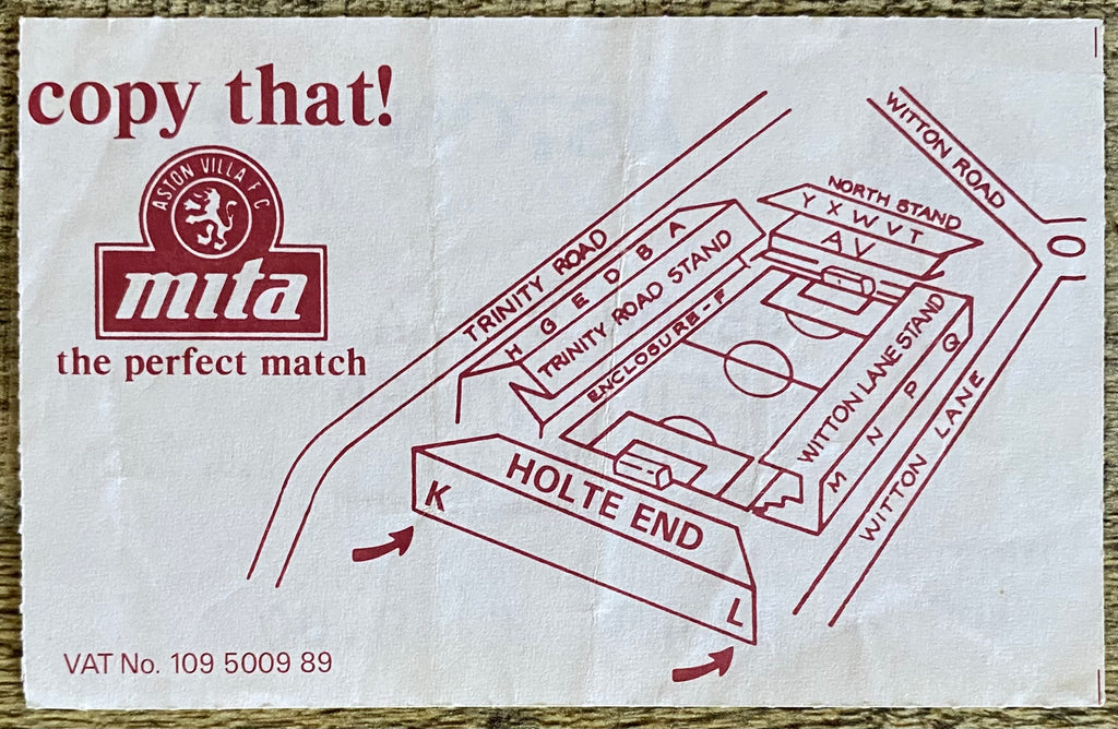 1991/92 ORIGINAL DIVISION 1 TICKET ASTON VILLA V LEEDS UNITED