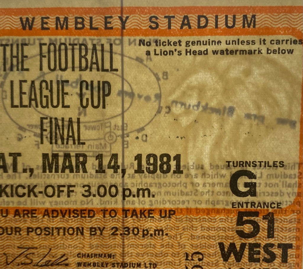 1981 ORIGINAL LEAGUE CUP FINAL TICKET LIVERPOOL V WEST HAM UNITED