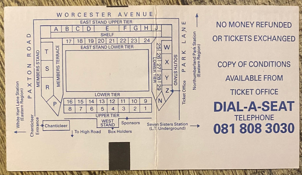 1992/93 ORIGINAL PREMIER LEAGUE TICKET TOTTENHAM HOTSPUR V CHELSEA