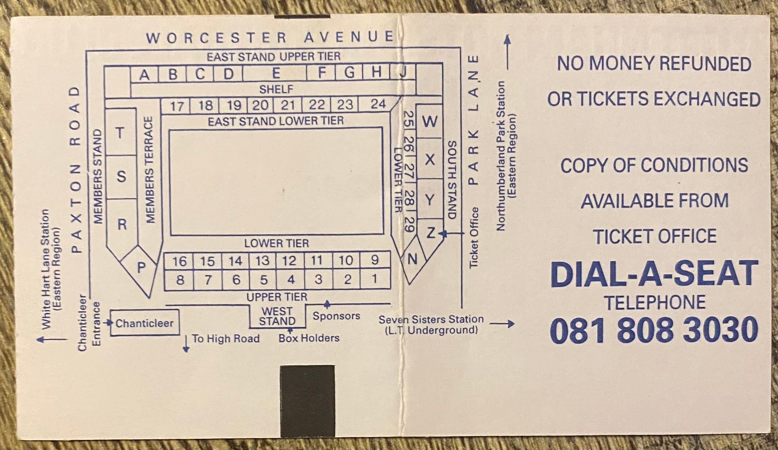 1992/93 ORIGINAL PREMIER LEAGUE TICKET TOTTENHAM HOTSPUR V CHELSEA
