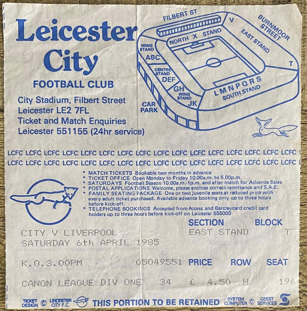 1984/85 ORIGINAL DIVISION 1 TICKET LEICESTER CITY V LIVERPOOL