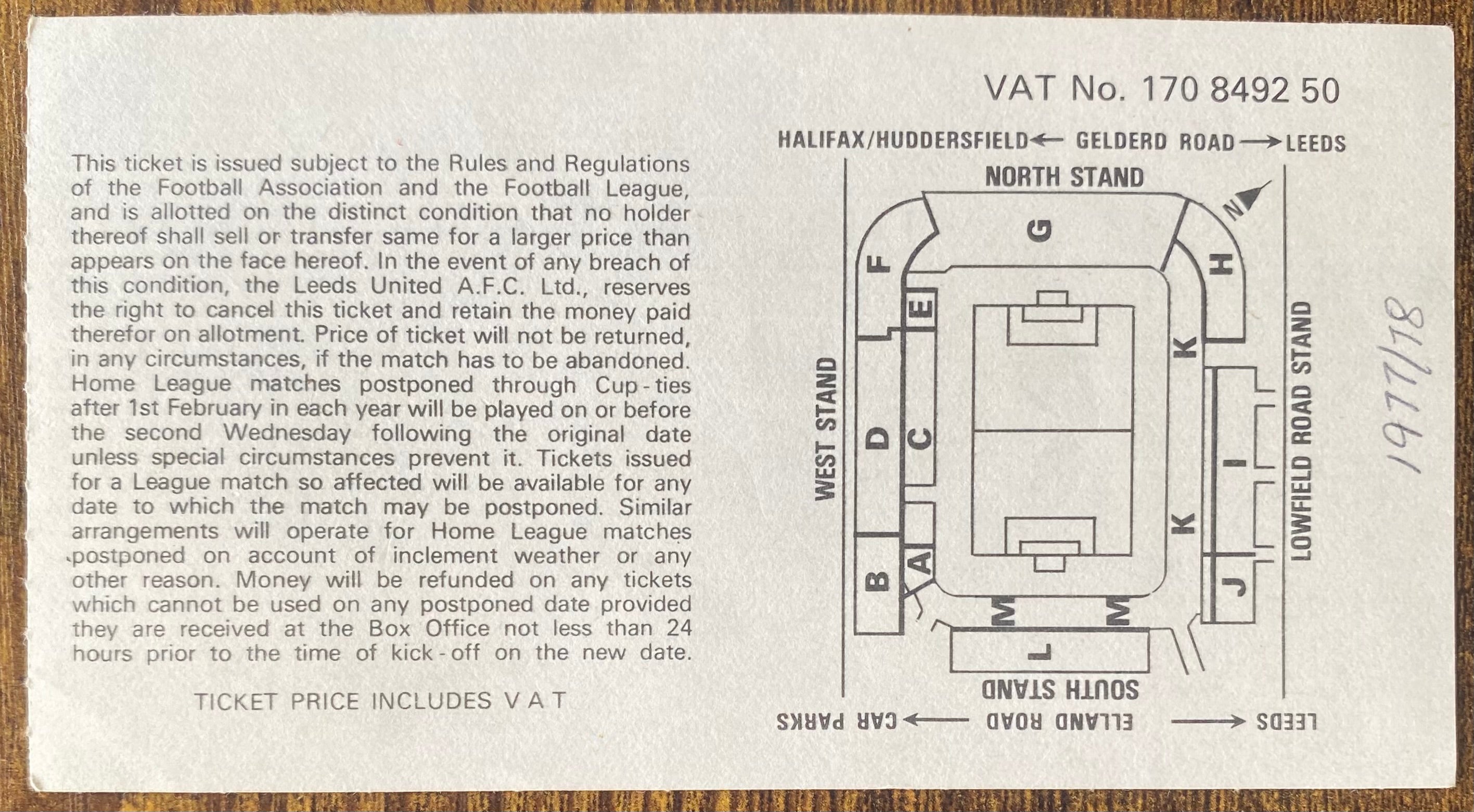 1977/78 ORIGINAL FA CUP 3RD ROUND TICKET LEEDS UNITED V MANCHESTER CITY