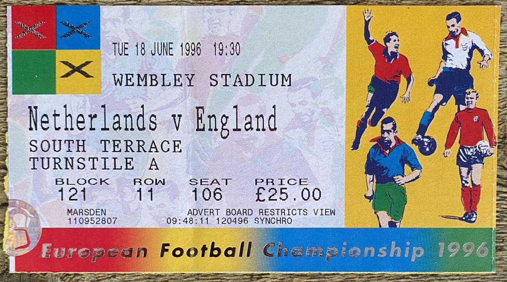1996 ORIGINAL EUROPEAN CHAMPIONSHIPS EURO 96 TICKET ENGLAND V NETHERLANDS @ WEMBLEY