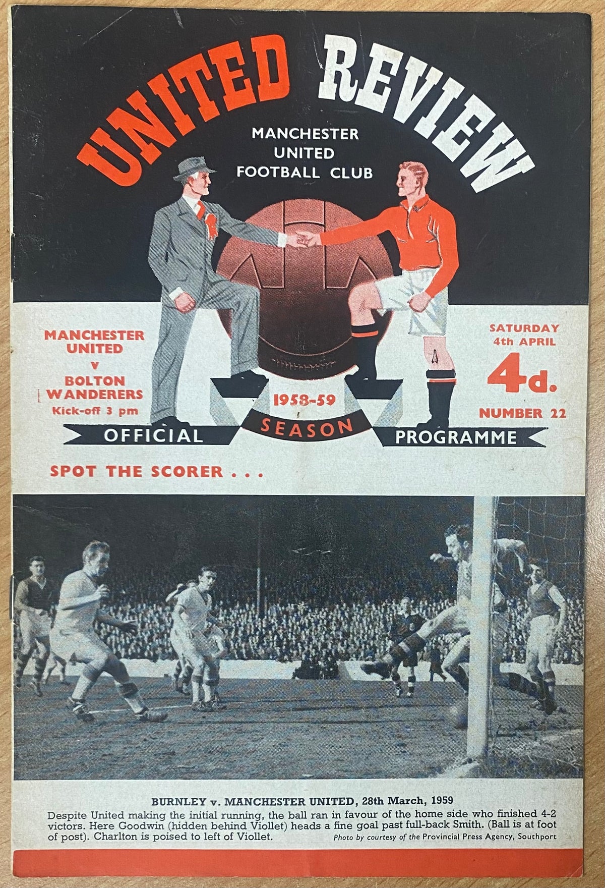 1958/59 ORIGINAL DIVISION ONE PROGRAMME MANCHESTER UNITED V BOLTON WANDERERS