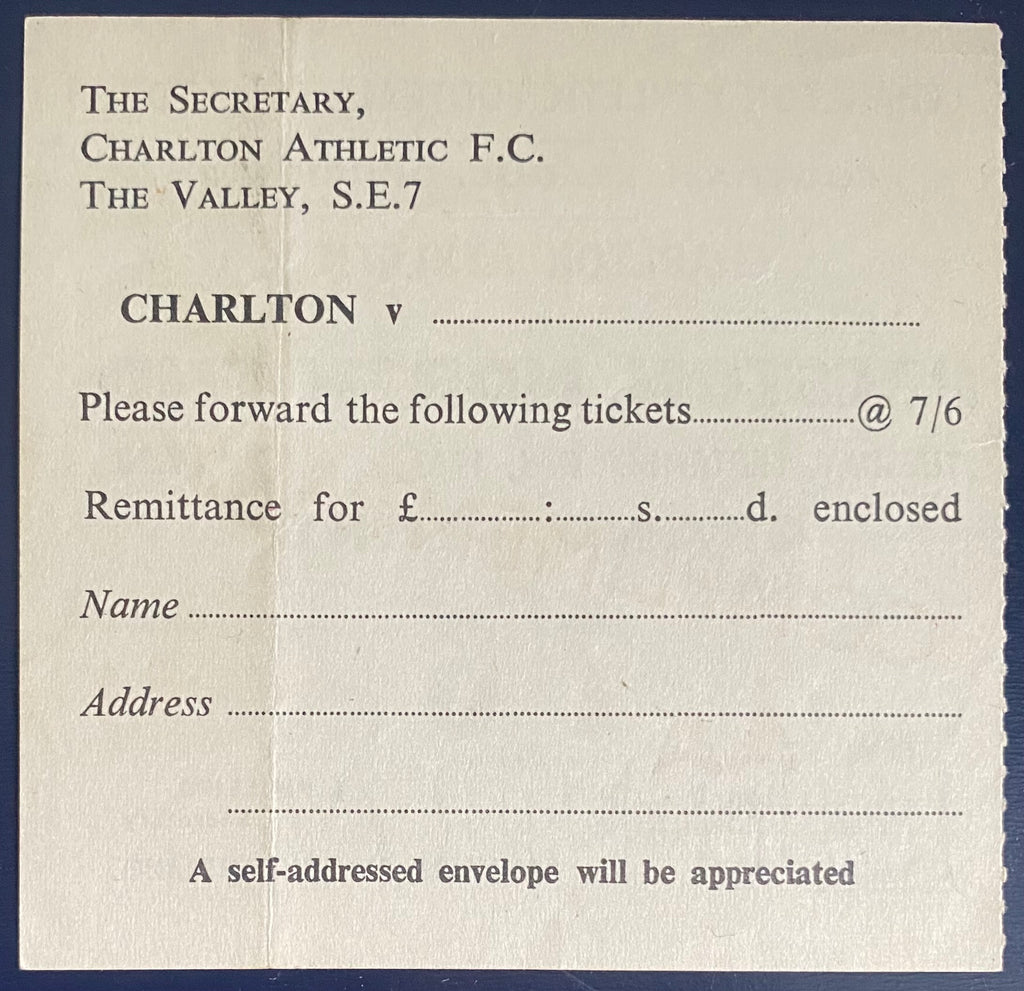 1963/64 ORIGINAL DIVISION 2 TICKET CHARLTON ATHLETIC V PRESTON NORTH END