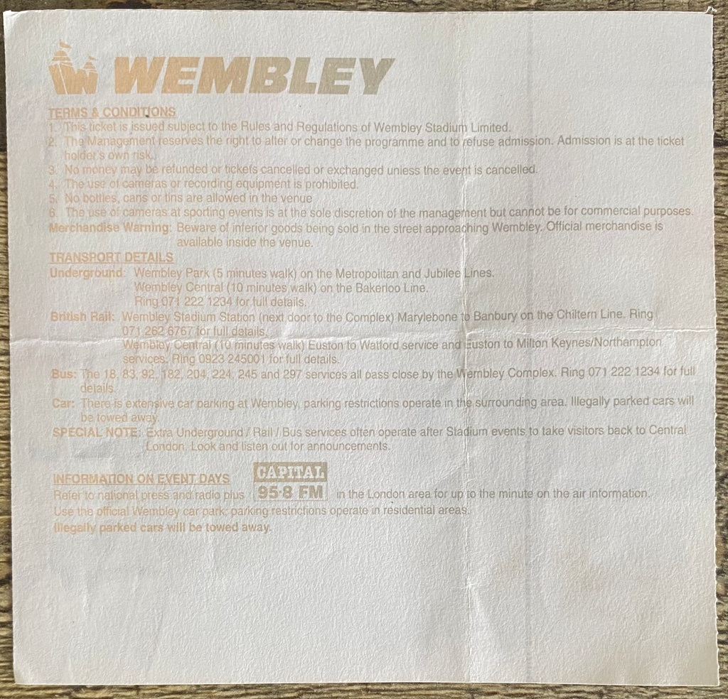 1994 ORIGINAL INTERNATIONAL TICKET ENGLAND V DENMARK