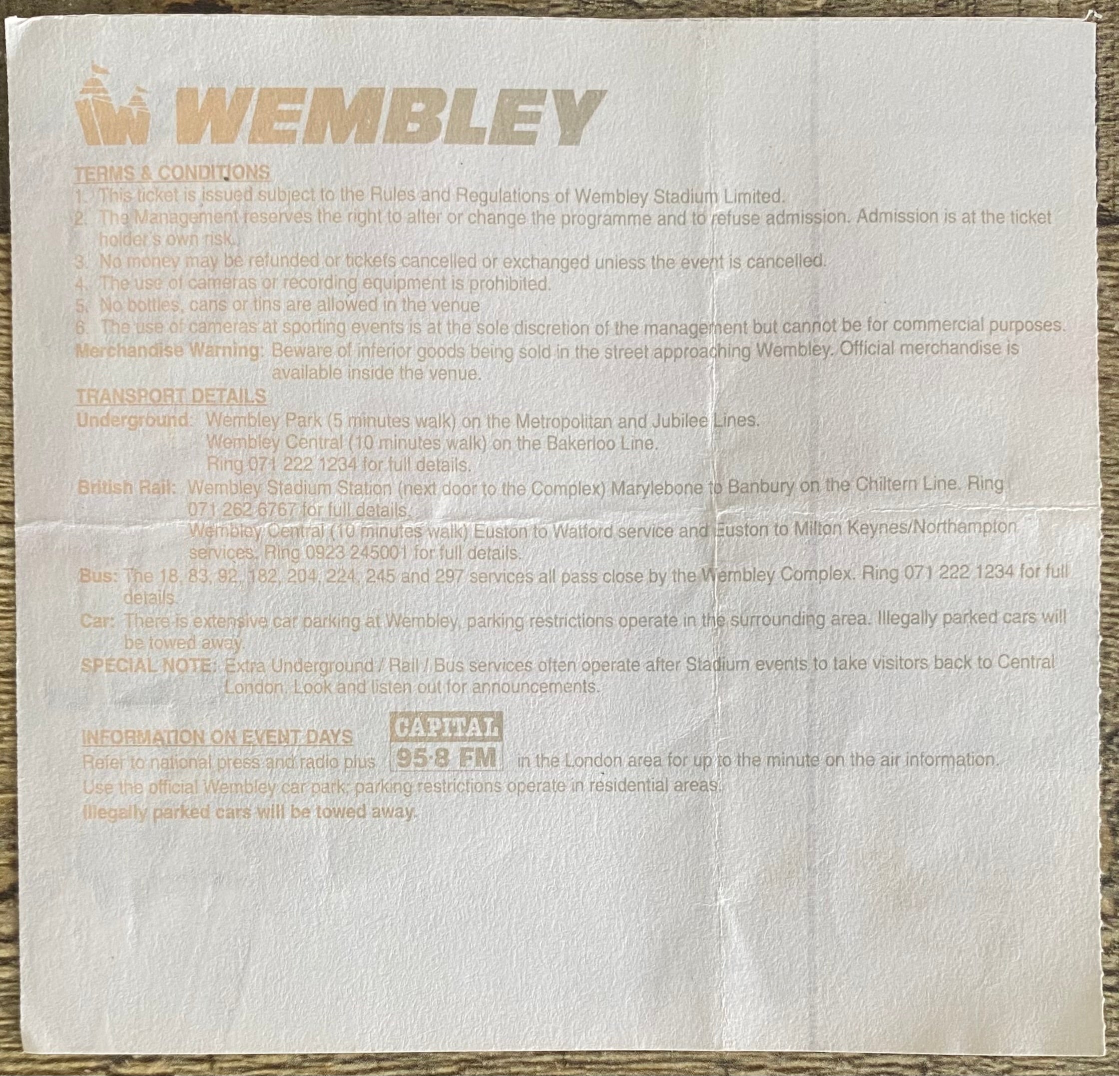 1994 ORIGINAL INTERNATIONAL TICKET ENGLAND V DENMARK