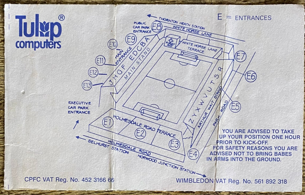 1992/93 ORIGINAL COCA COLA 5TH ROUND TICKET CRYSTAL PALACE V CHELSEA