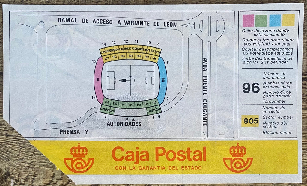 1982 ORIGINAL WORLD CUP 1ST ROUND TICKET FRANCE V CZECHOSLOVAKIA @ VALLADOLID