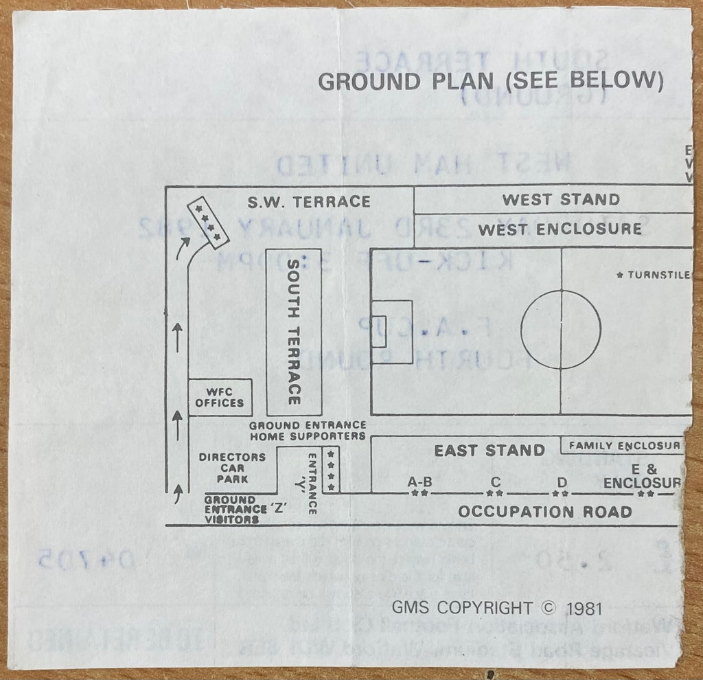 1981/82 ORIGINAL FA CUP 4TH ROUND TICKET WATFORD V WEST HAM UNITED