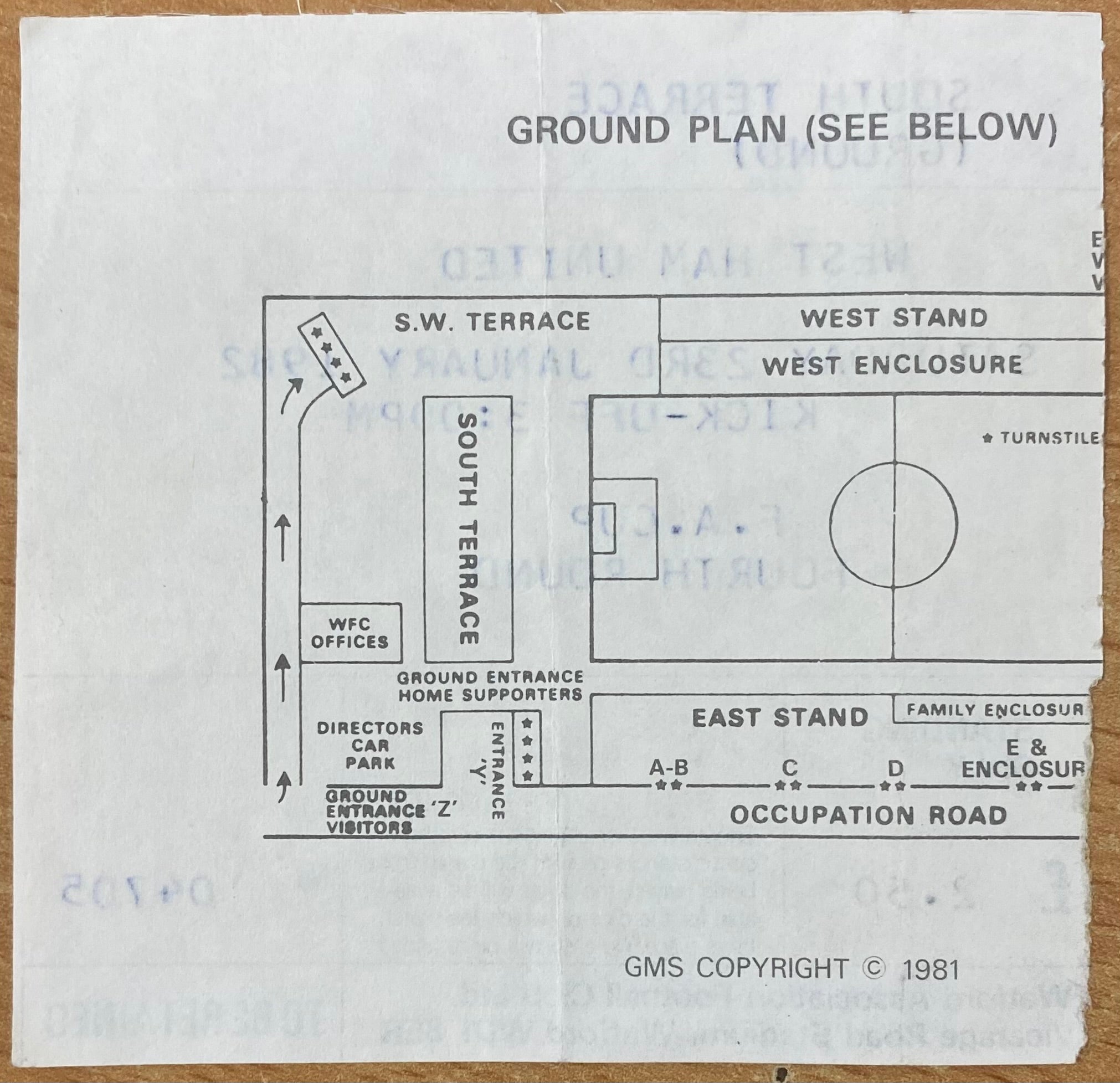 1981/82 ORIGINAL FA CUP 4TH ROUND TICKET WATFORD V WEST HAM UNITED
