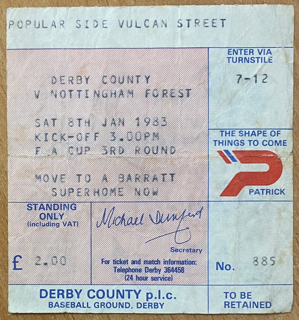 1982/83 ORIGINAL FA CUP 3RD ROUND TICKET DERBY COUNTY V NOTTINGHAM FOREST