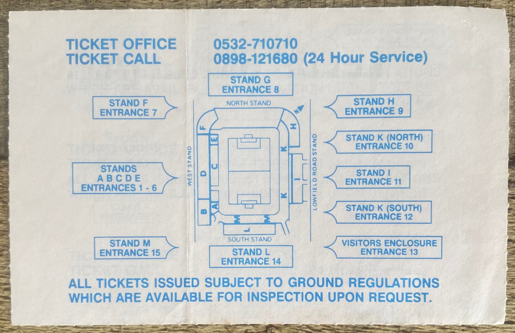 1992/93 ORIGINAL PREMIER LEAGUE TICKET LEEDS UNITED V ASTON VILLA