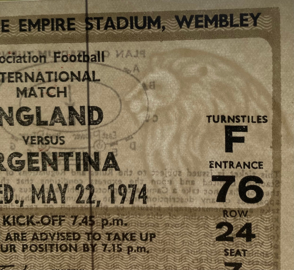 1970 ORIGINAL INTERNATIONAL TICKET ENGLAND V ARGENTINA