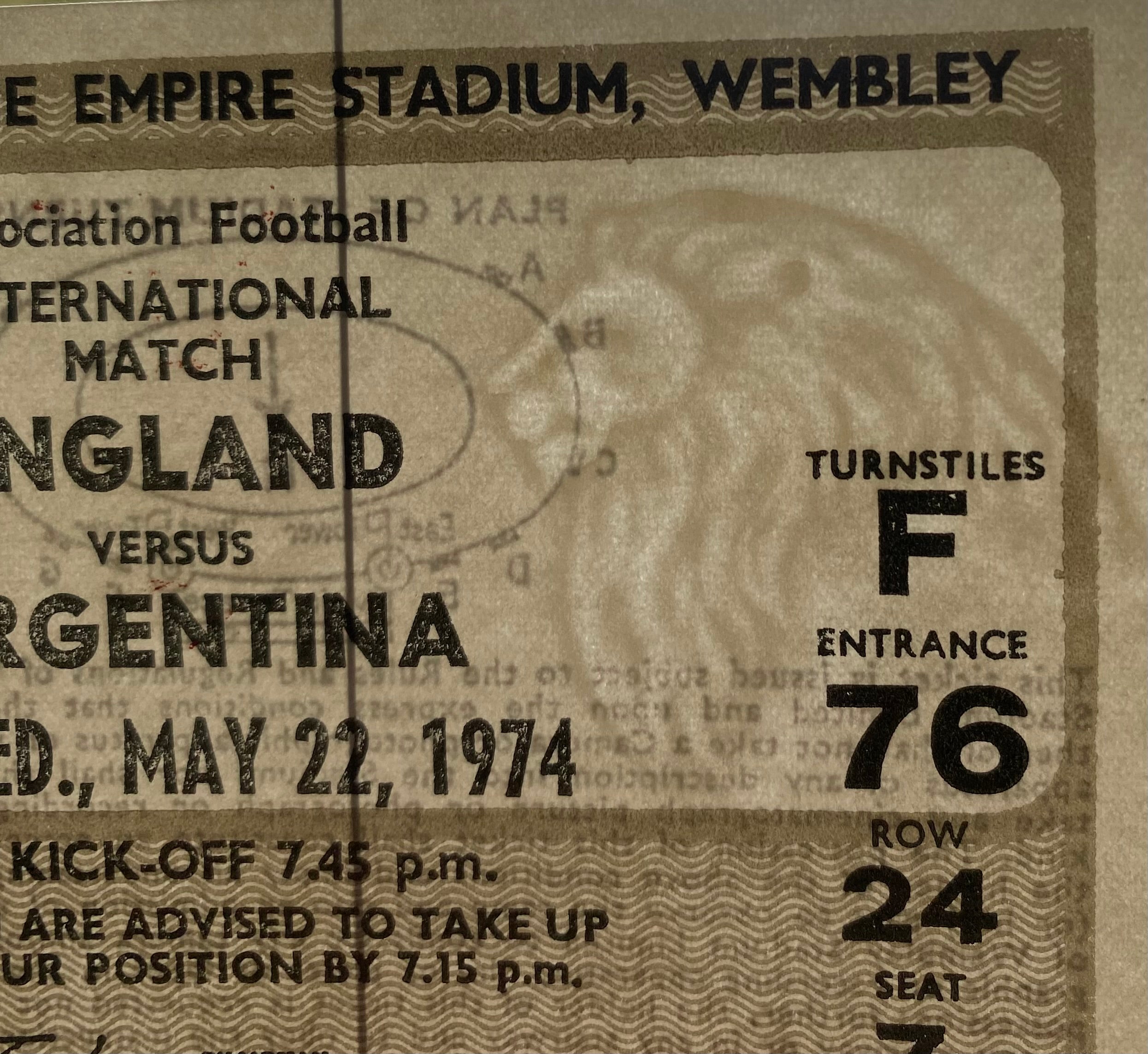 1970 ORIGINAL INTERNATIONAL TICKET ENGLAND V ARGENTINA