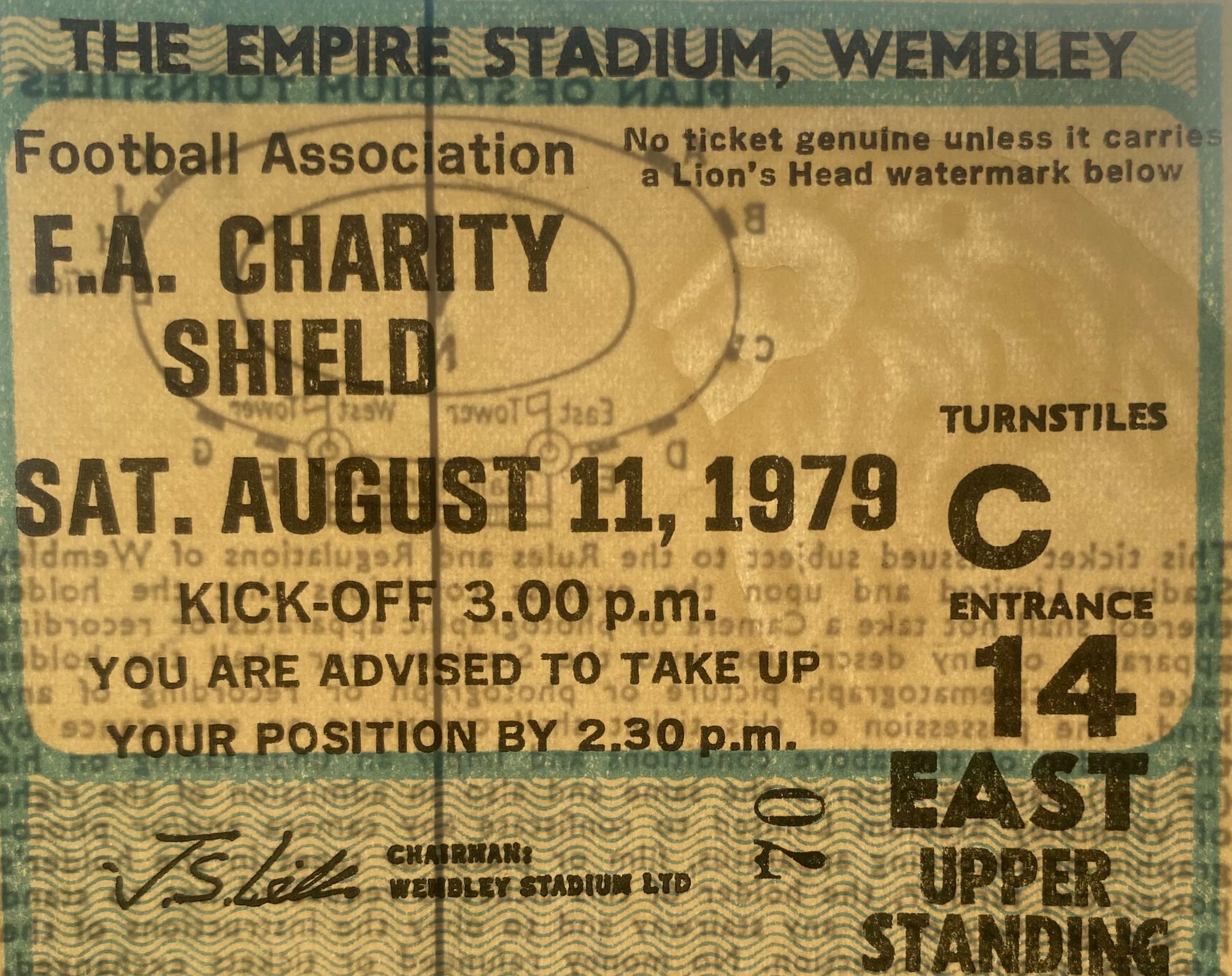1979 ORIGINAL CHARITY SHIELD TICKET LIVERPOOL V ARSENAL