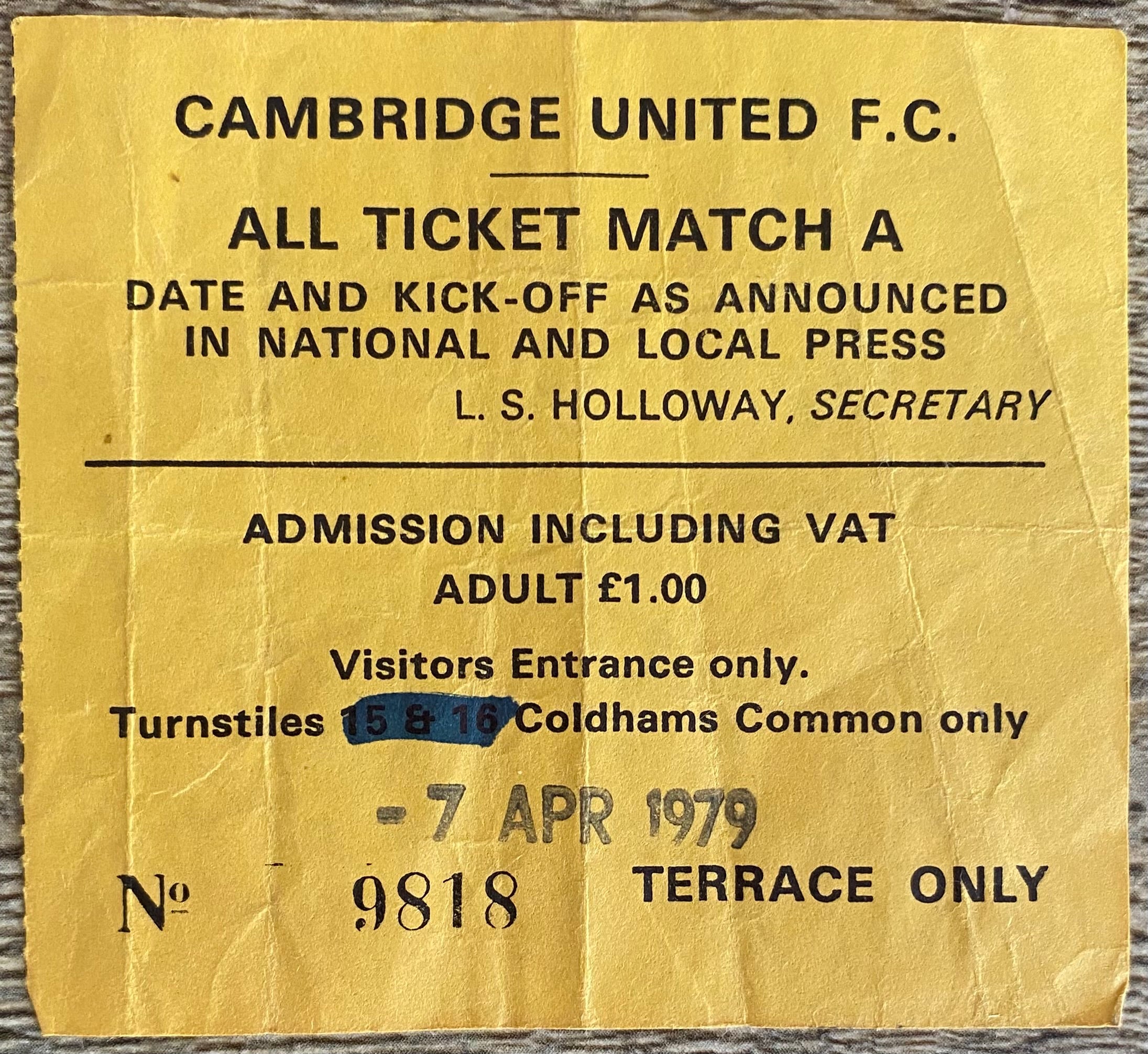 1978/79 ORIGINAL DIVISION 2 TICKET CAMBRIDGE UNITED V WEST HAM UNITED
