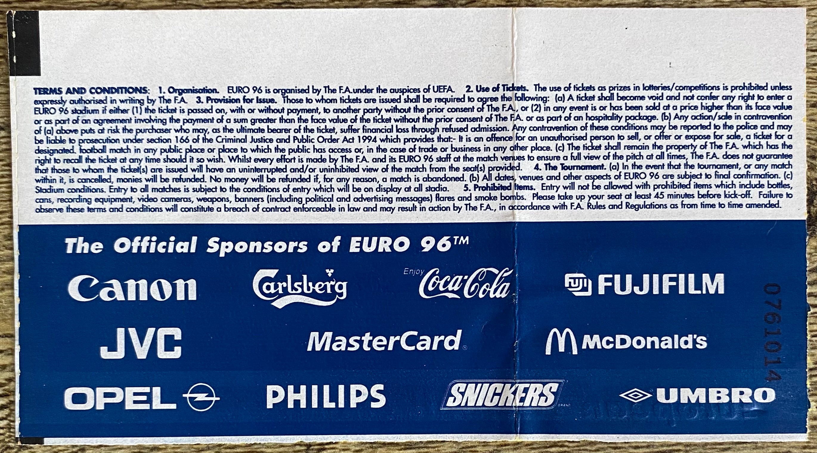 1996 ORIGINAL EUROPEAN CHAMPIONSHIPS EURO 96 SEMI FINAL TICKET ENGLAND V GERMANY @ WEMBLEY