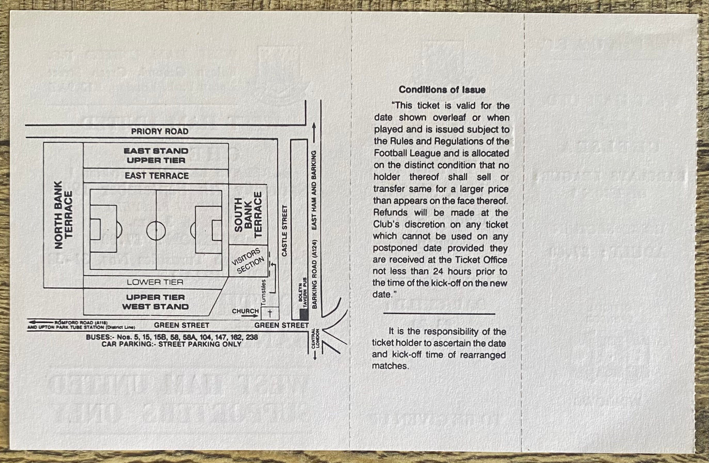 1991/92 ORIGINAL DIVISION 1  UNUSED TICKET WEST HAM UNITED V CHELSEA