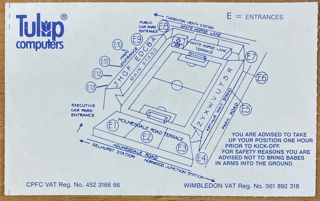 1992/93 ORIGINAL PREMIER LEAGUE TICKET CRYSTAL PALACE V ASTON VILLA