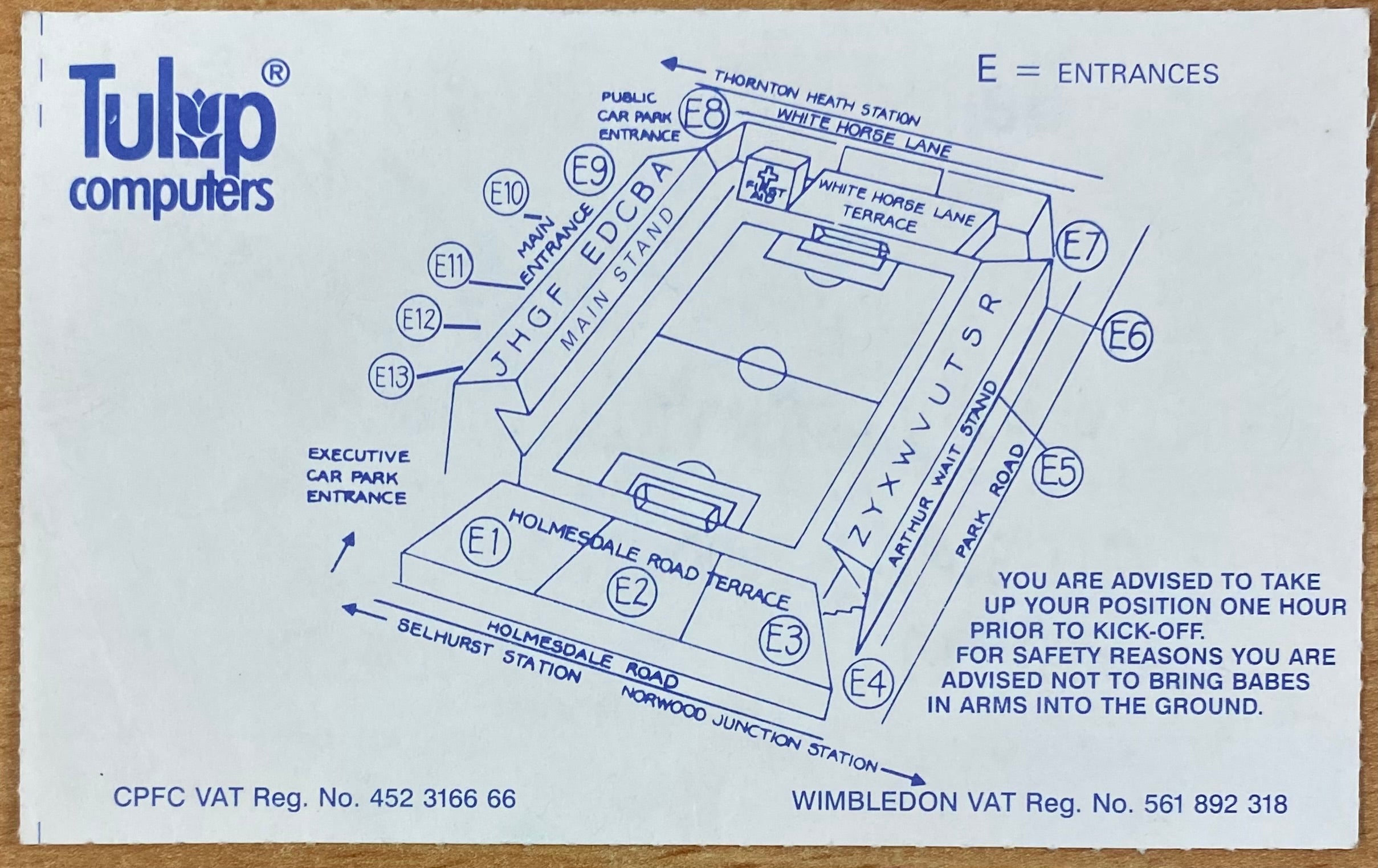 1992/93 ORIGINAL PREMIER LEAGUE TICKET CRYSTAL PALACE V ASTON VILLA