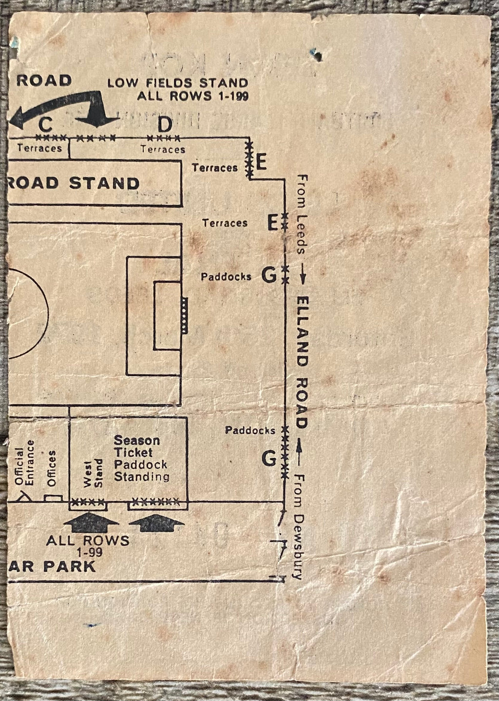 1971/72 ORIGINAL DIVISION ONE TICKET LEEDS UNITED V ARSENAL