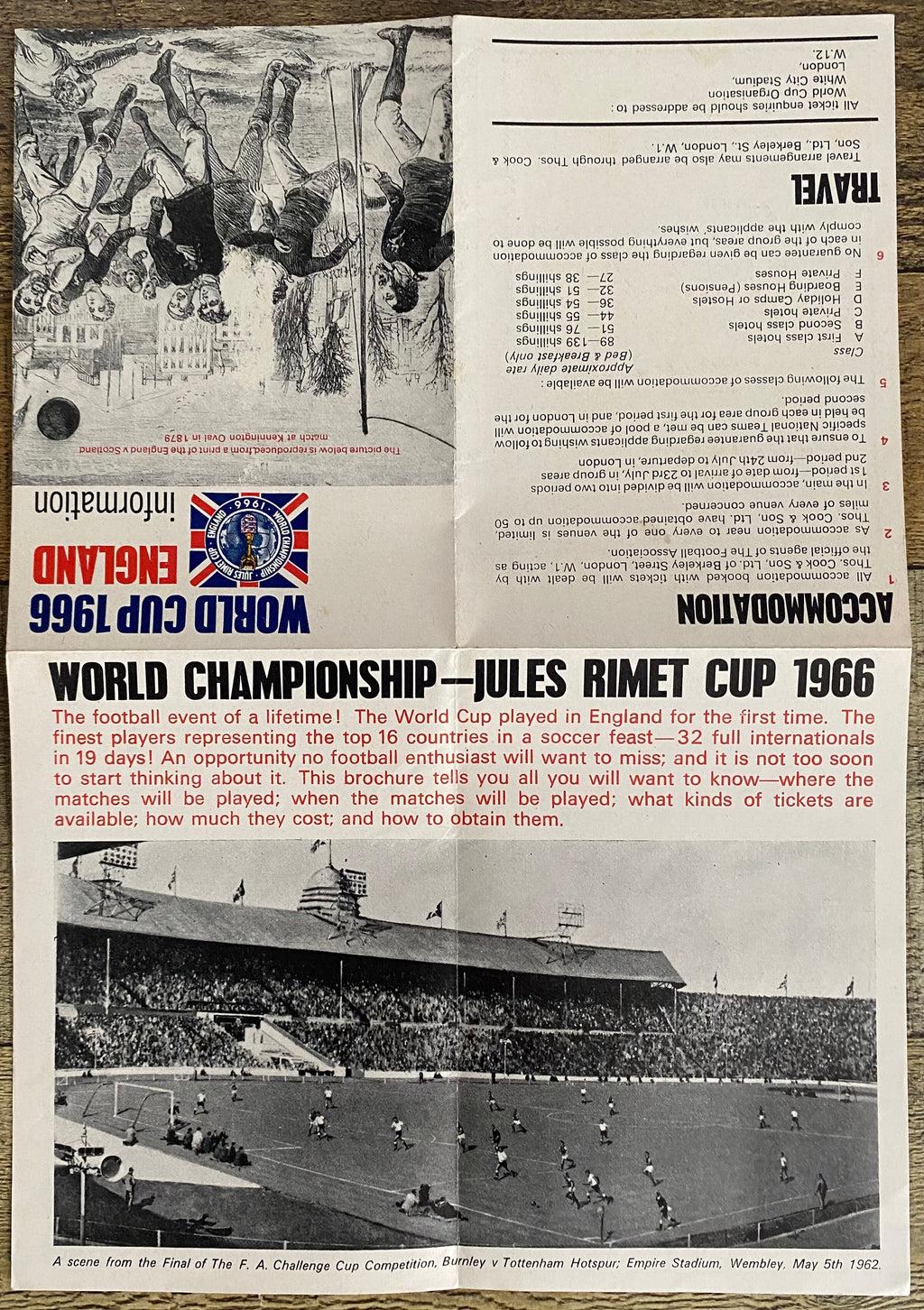 1966 WORLD CUP ORIGINAL OFFICIAL TICKET INFORMATION FOLD OUT BOOKLET