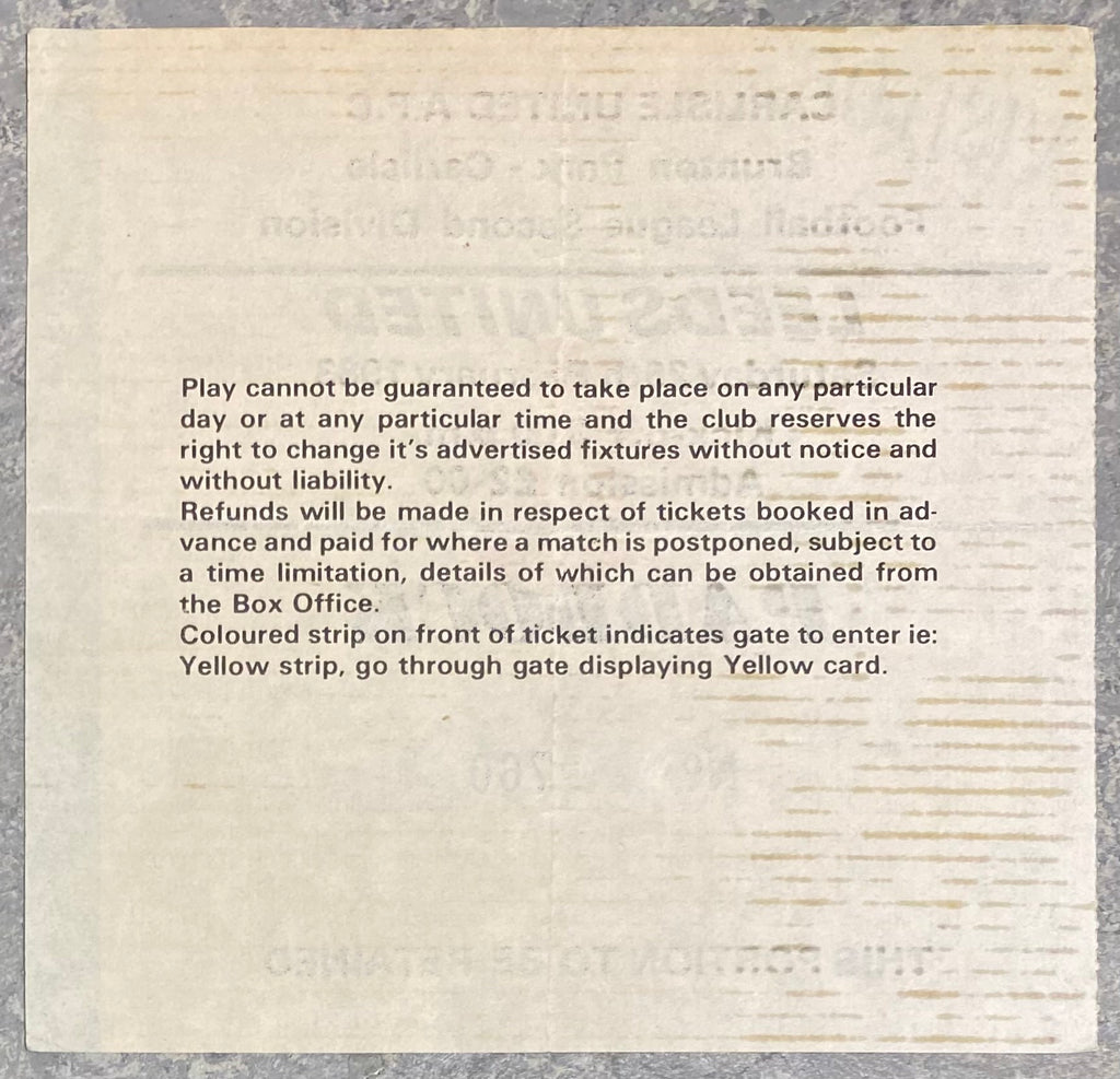 1982/83 ORIGINAL DIVISION TWO TICKET CARLISLE UNITED V LEEDS UNITED