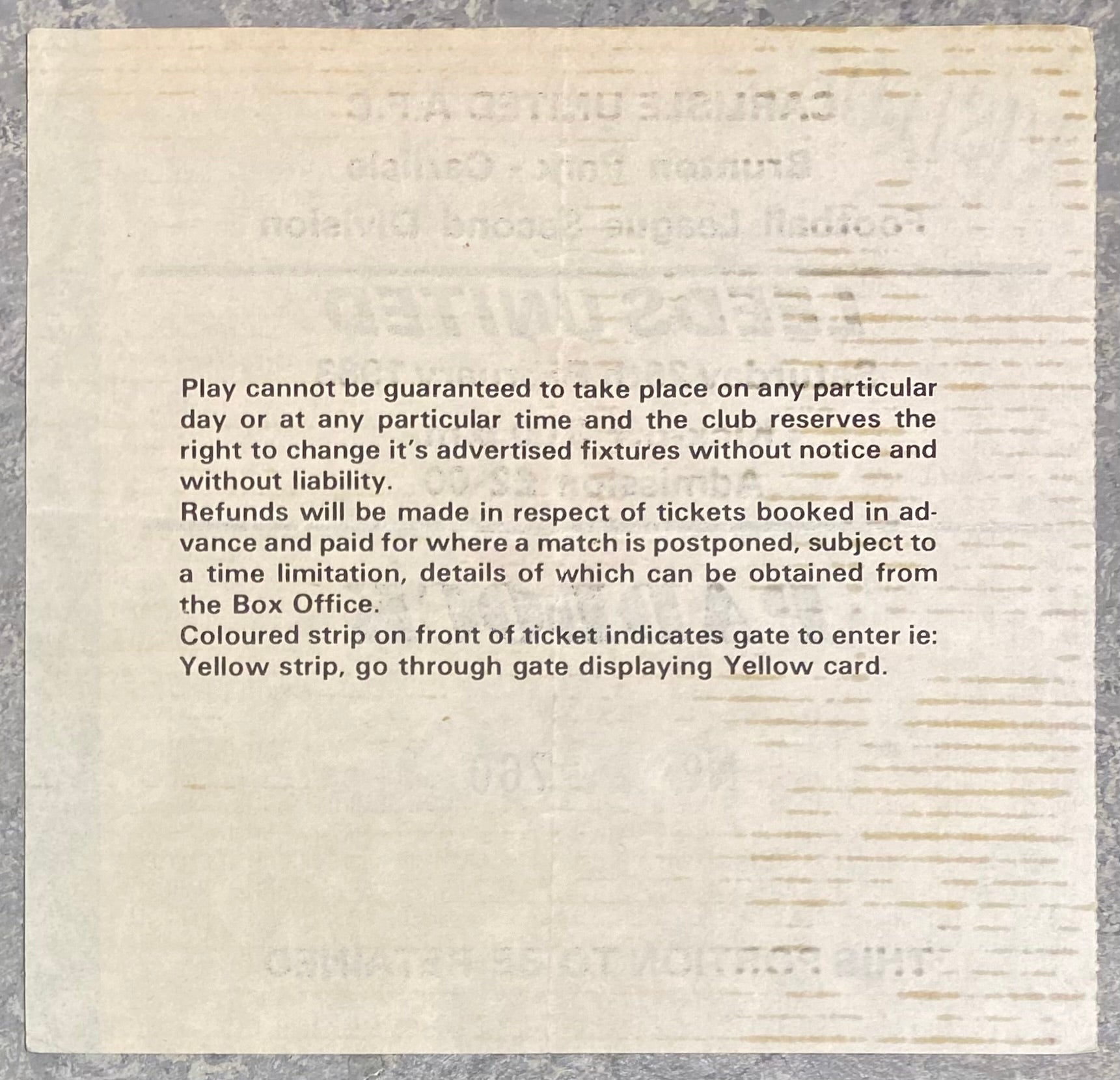 1982/83 ORIGINAL DIVISION TWO TICKET CARLISLE UNITED V LEEDS UNITED