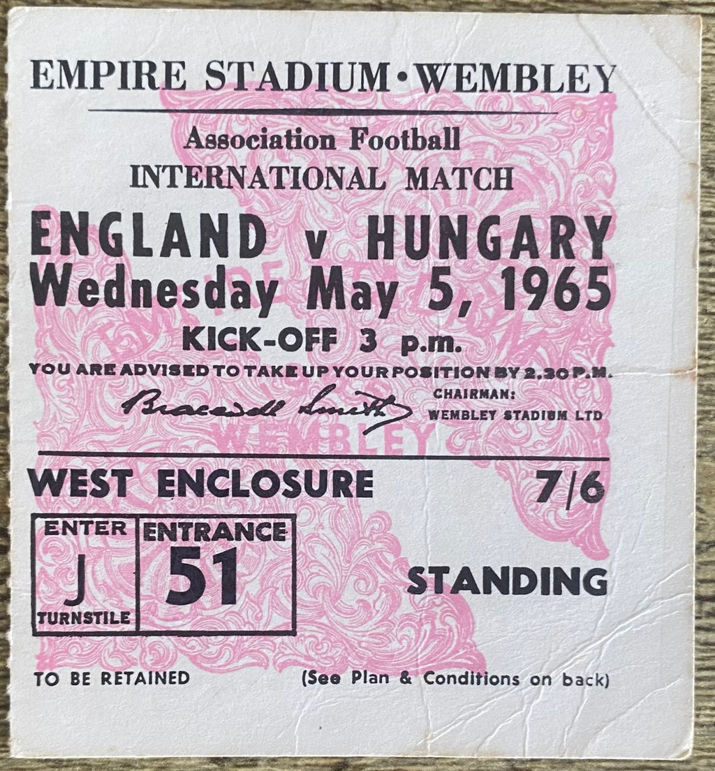 1965 ORIGINAL INTERNATIONAL TICKET ENGLAND V HUNGARY