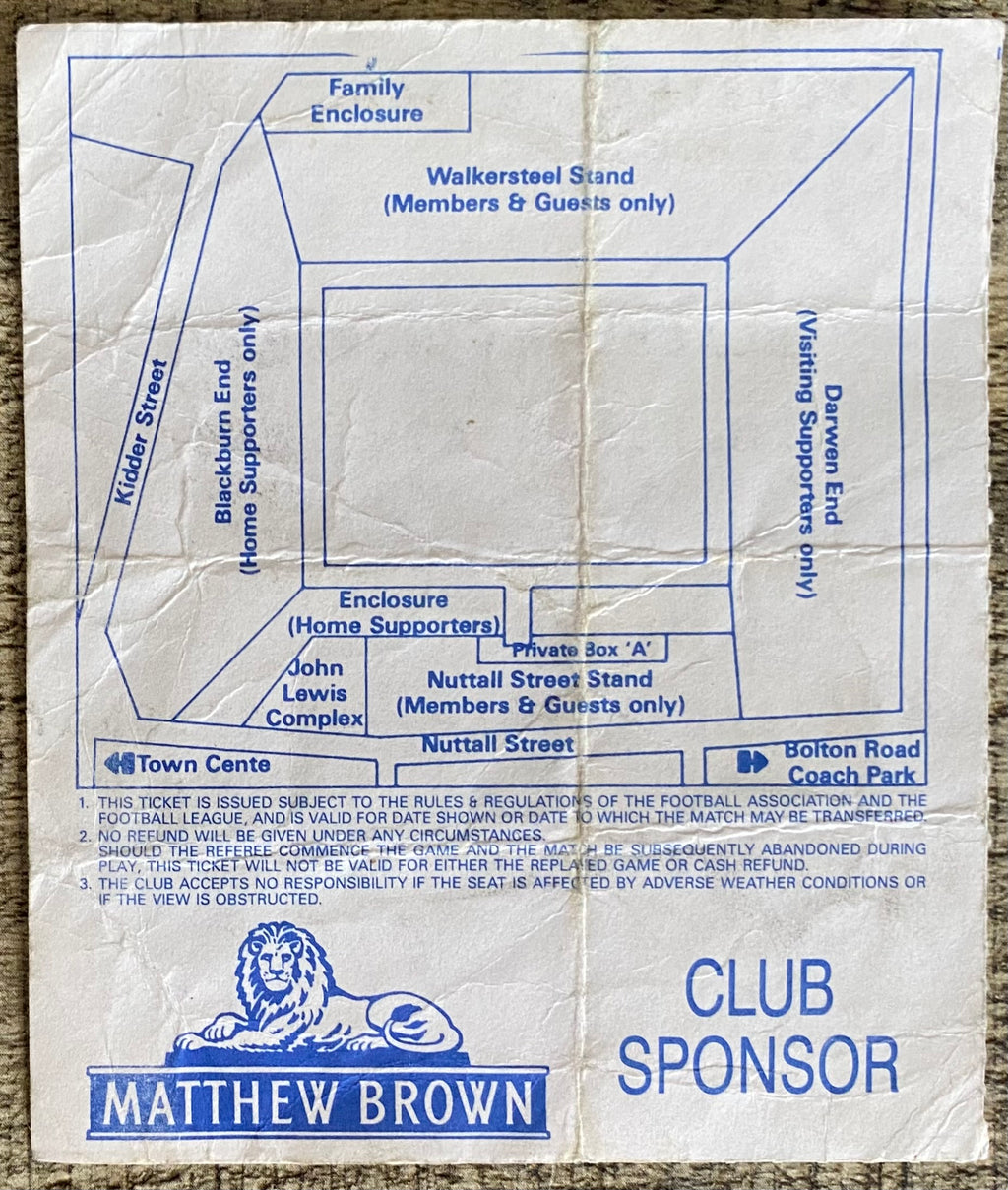 1991/92 ORIGINAL DIVISION 2 TICKET BLACKBURN ROVERS V CHARLTON ATHLETIC