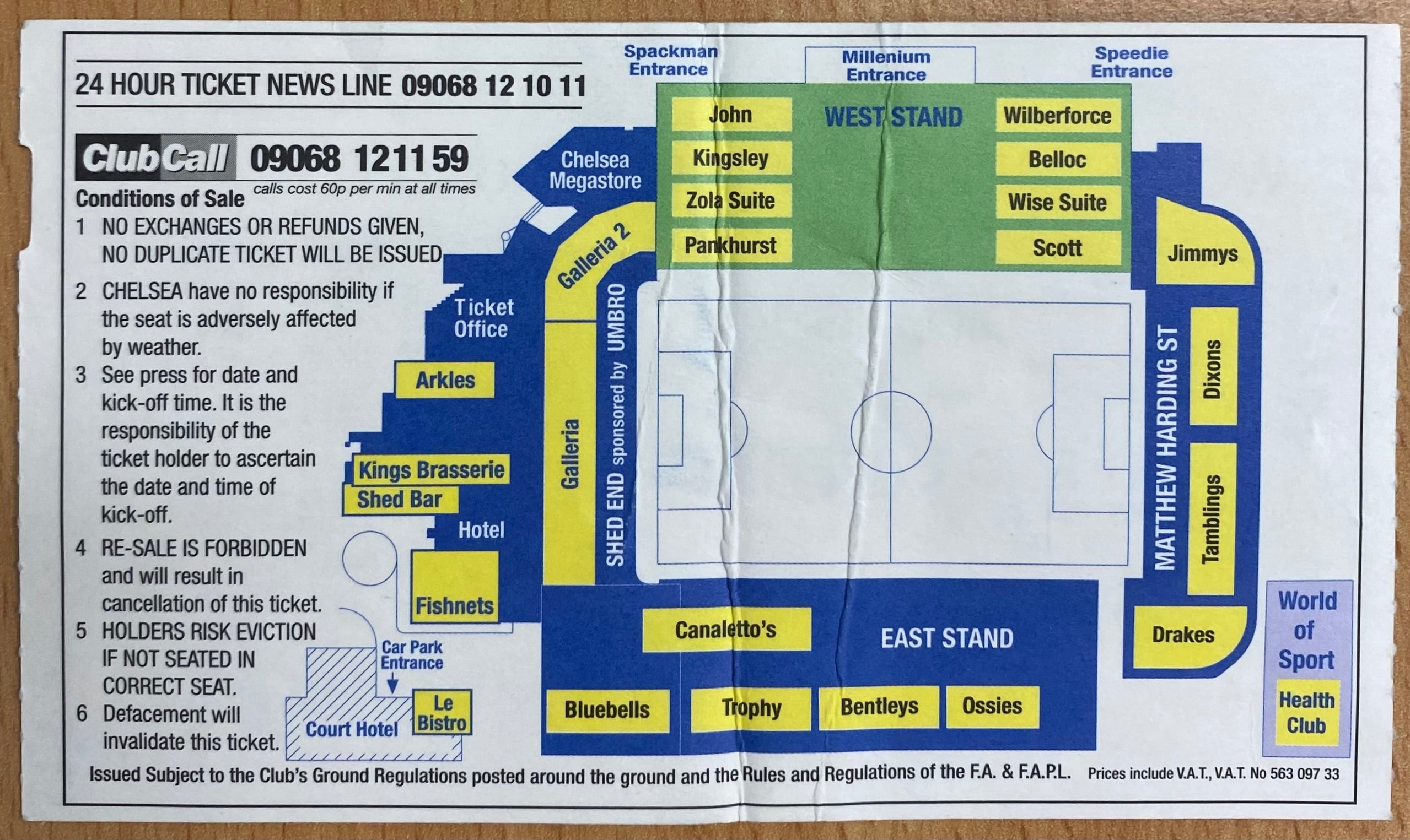2002/03 ORIGINAL WORTHINGTON  CUP 3RD ROUND TICKET CHELSEA V GILLINGHAM