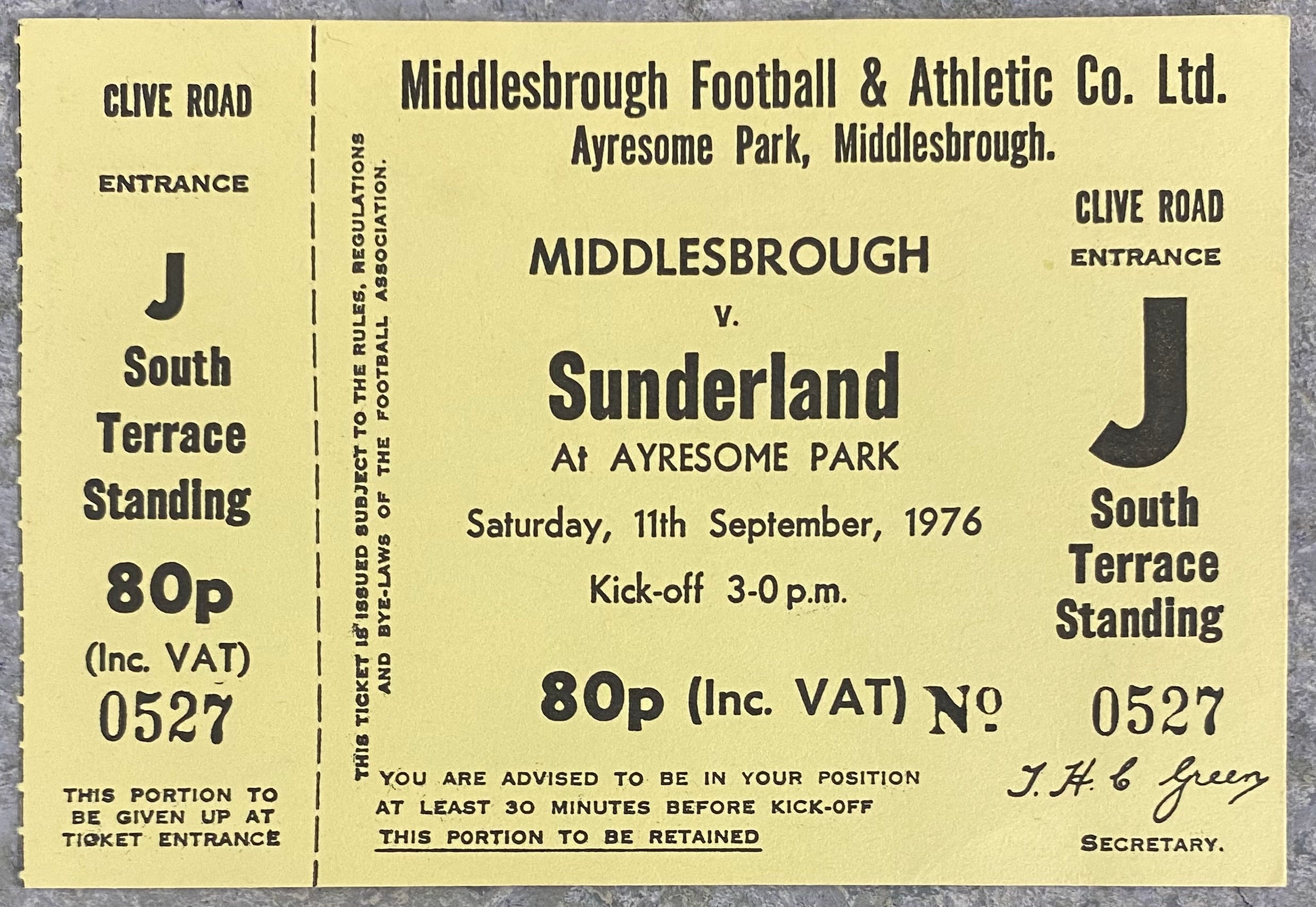 1976/77 ORIGINAL DIVISION 1 UNUSED TICKET MIDDLESBROUGH V SUNDERLAND