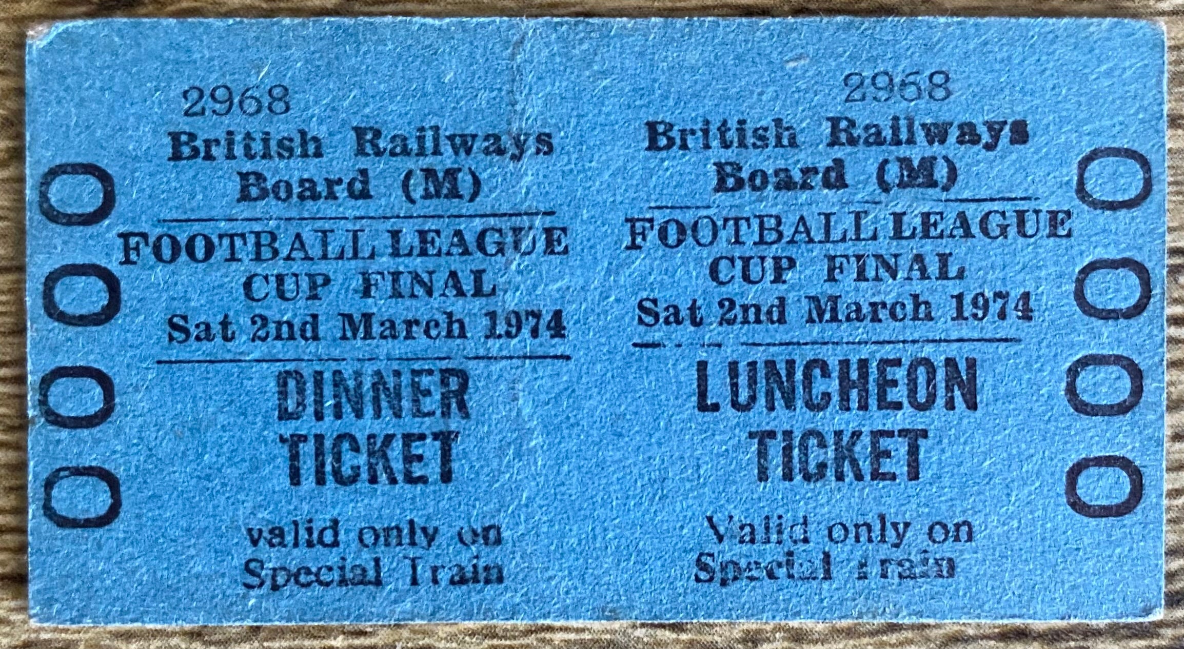 1974 ORIGINAL FOOTBALL SPECIAL BRITISH RAIL TRAIN TICKET MANCHESTER CITY TRAVELLING TO LEAGUE CUP FINAL
