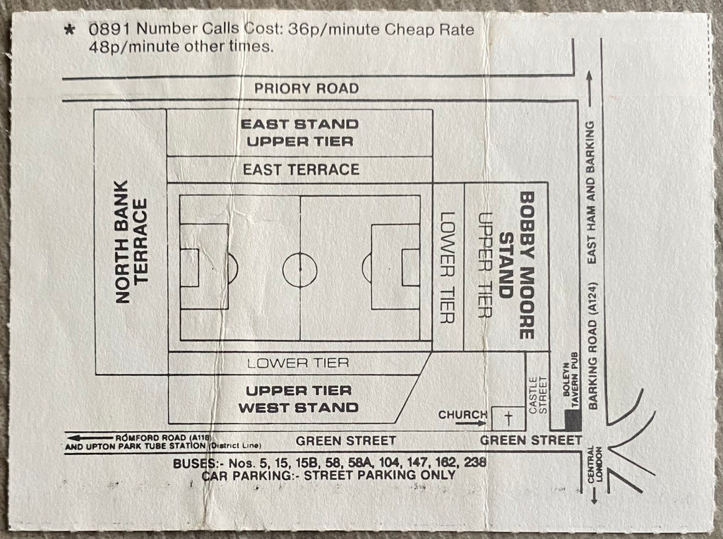 1993/94 ORIGINAL BOBBY MOORE MEMORIAL MATCH TICKET WEST HAM UNITED V PREMIERSHIP XI