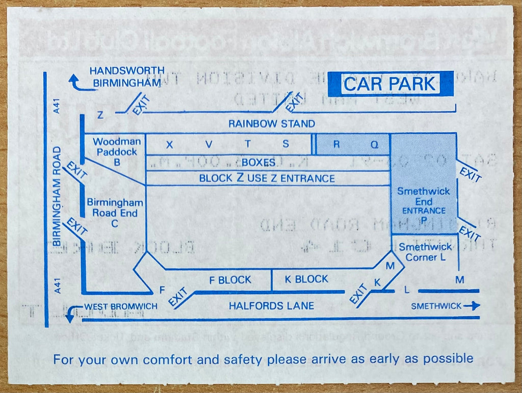 1990/91 ORIGINAL DIVISION 2 TICKET WEST BROMWICH ALBION V WEST HAM UNITED
