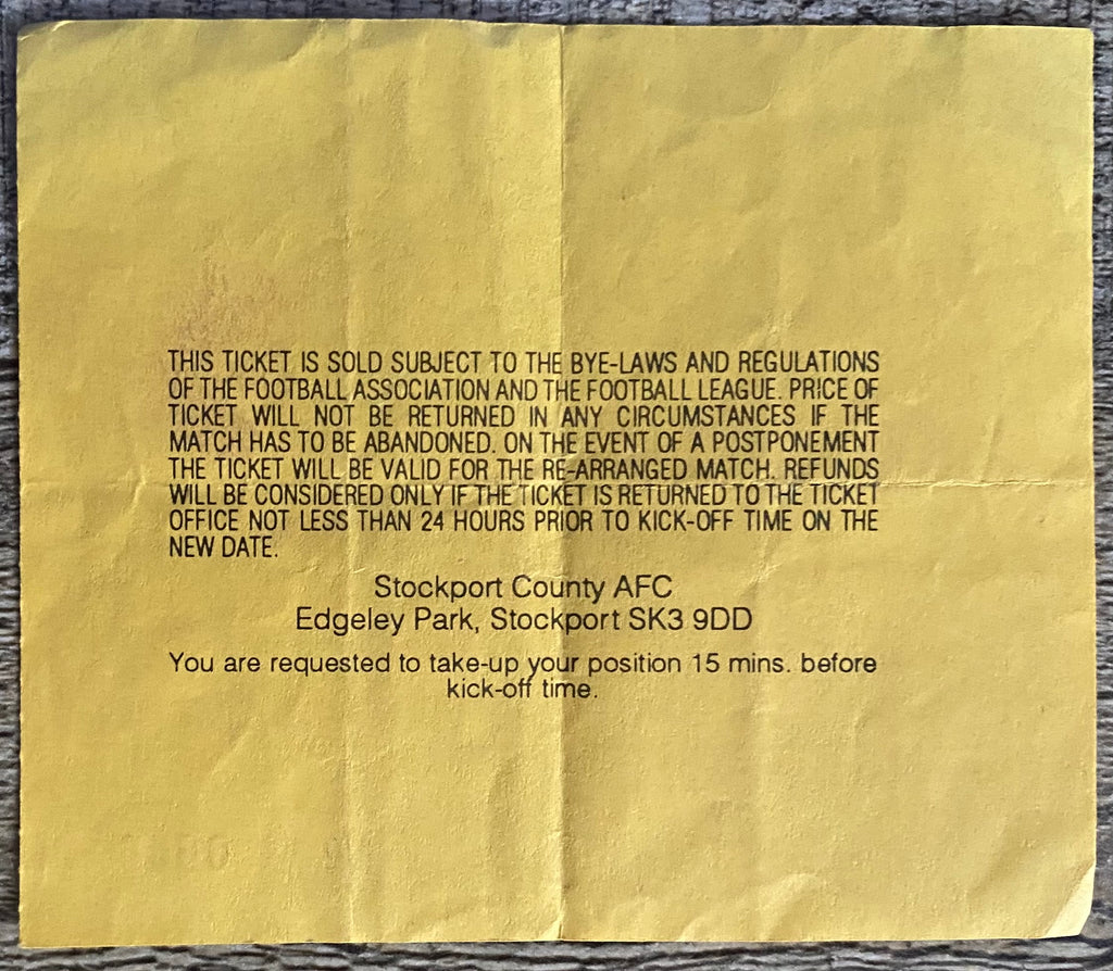 1992/93 ORIGINAL COCSA COLA CUP 2ND ROUND 1ST LEG TICKET STOCKPORT COUNTY V NOTTINGHAM FOREST