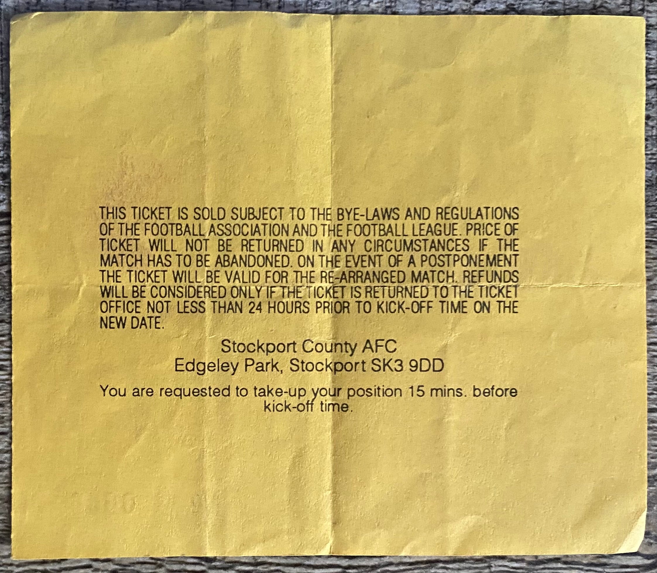 1992/93 ORIGINAL COCSA COLA CUP 2ND ROUND 1ST LEG TICKET STOCKPORT COUNTY V NOTTINGHAM FOREST
