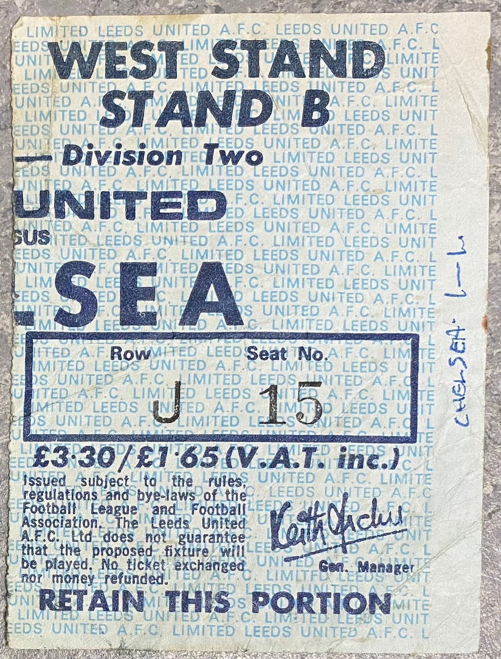 1983/84 ORIGINAL DIVISION TWO TICKET LEEDS UNITED V CHELSEA