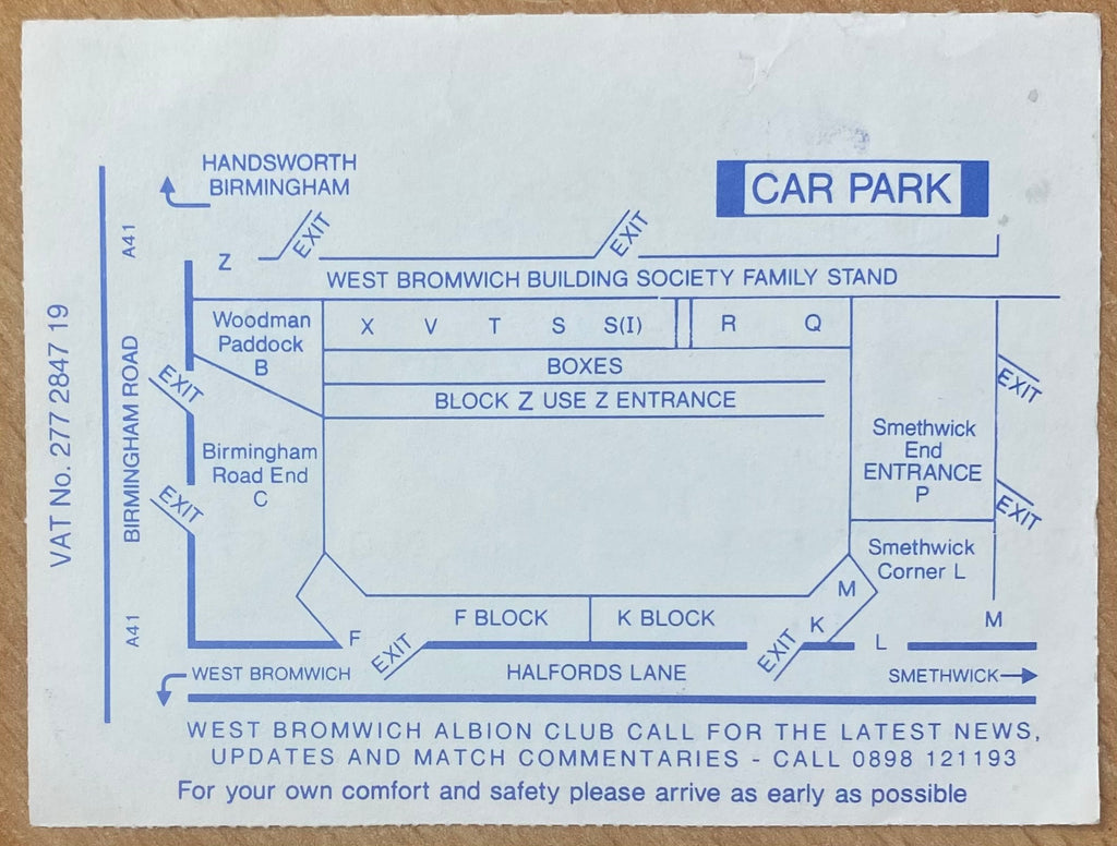 1993/94 ORIGINAL DIVISION 1 TICKET WEST BROMWICH ALBION V CHARLTON ATHLETIC