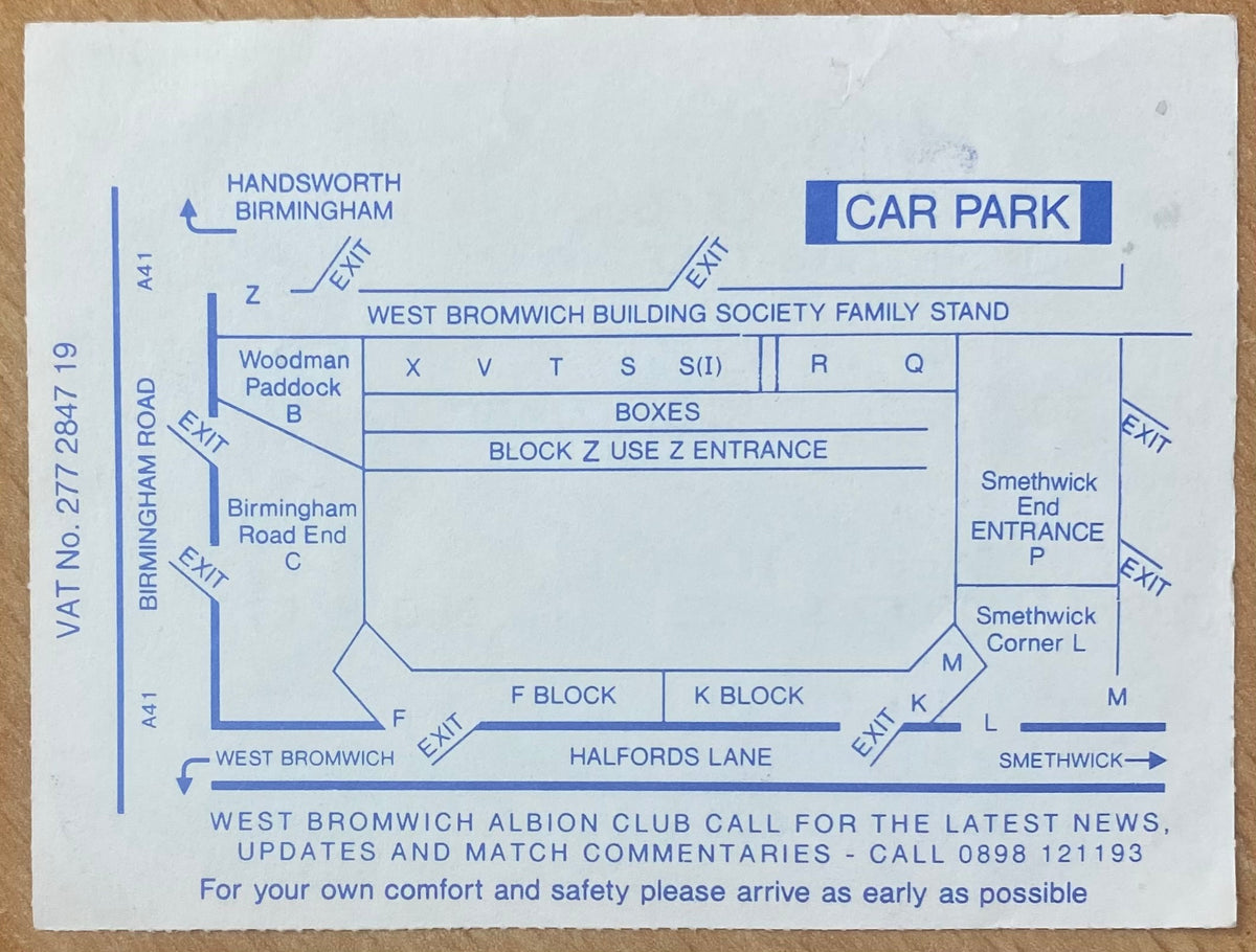 1993/94 ORIGINAL DIVISION 1 TICKET WEST BROMWICH ALBION V CHARLTON ATHLETIC