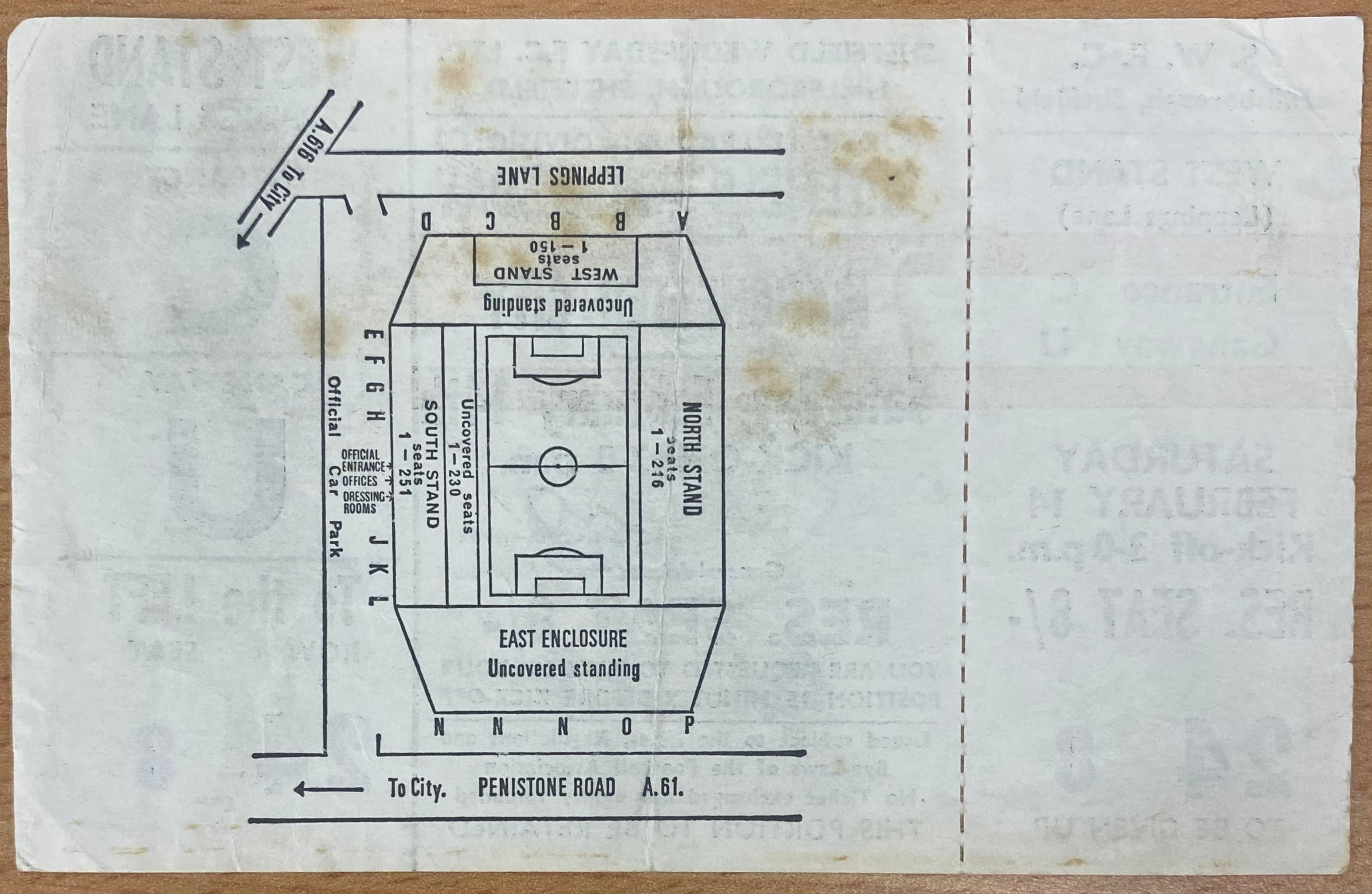 1969/70 ORIGINAL DIVISION 1 UNUSED TICKET SHEFFIELD WEDNESDAY V MANCHESTER CITY